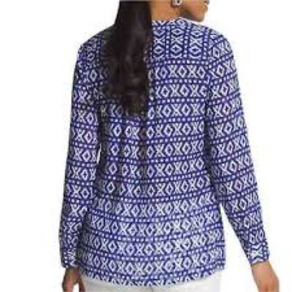Chico's Blue and White 3/4 Sleeve Buttoned Blouse - Picture 2 of 8